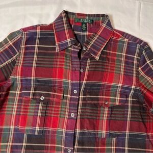 Ralph Lauren Vintage Red Plaid Long Sleeve Button Down Shirt Size Medium